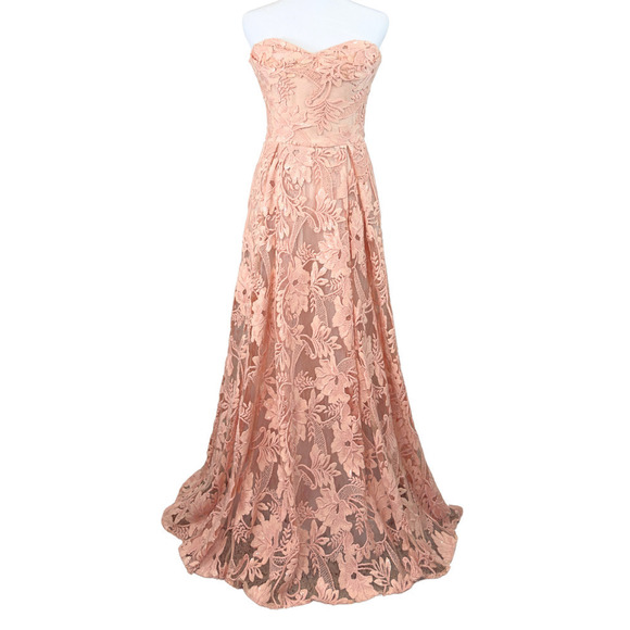 Marchesa Notte Dress Blush Pink Maxi Gown Applique Floral Lace Sequin Sz4 - Picture 6 of 12